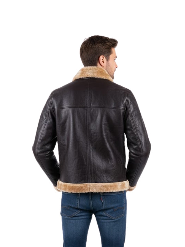 Men's Black Bomber Aviator B3 Raf Shearling Sheepskin Leather Jacket