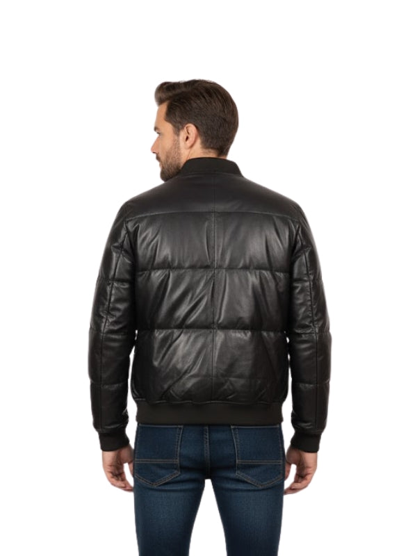 Men's Winter Warm Black Motorcycle Real Sheepskin Bomber Leather Jacket