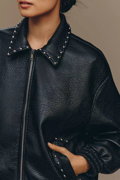 The Rylie Studded Leather Bomber Jacket