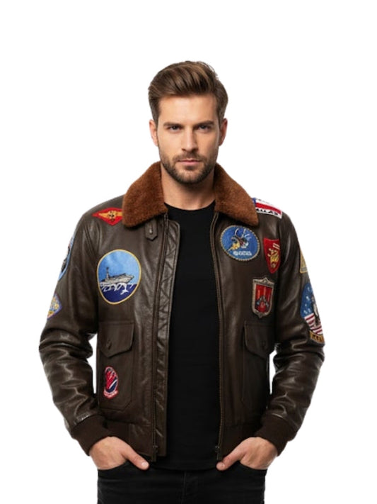 Men's Aviator A-2 Pilot Style Brown Bomber Jacket