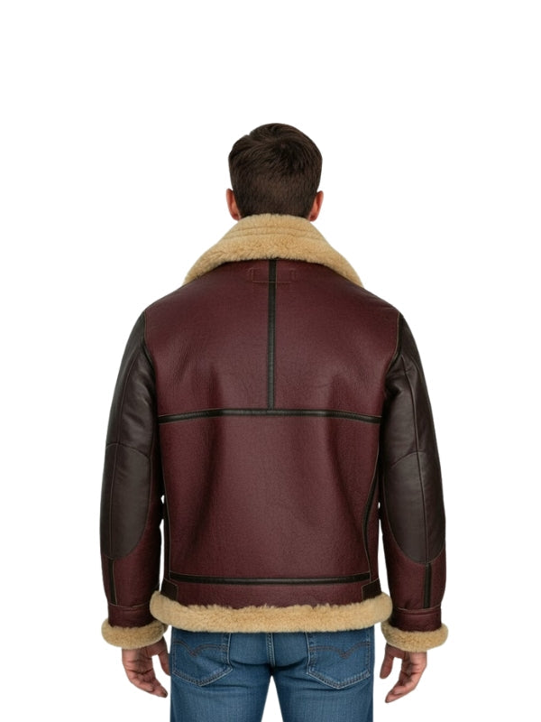 Men's Maroon Shearling Aviator Raf Flying Pilot B3 Bomber Jacket