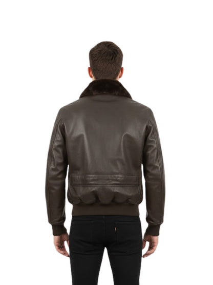 Men's Premium Air Force A-2 Aviator Sheepskin Brown Leather Jacket