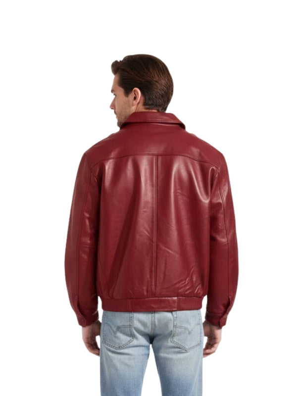 Men's Real Lambskin Stylish Biker Motorcycle Red Bomber Jacket
