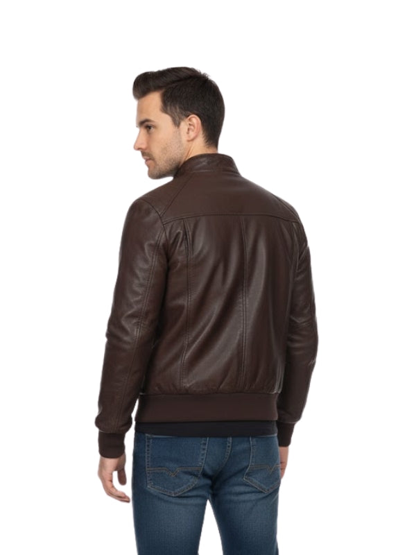 Men's Sheepskin Quilted Motorcycle Brown Leather Jacket