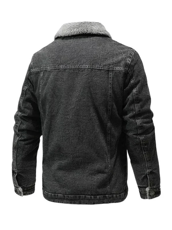 Men’s Slim Fit Black Denim Shearling Lining Jacket