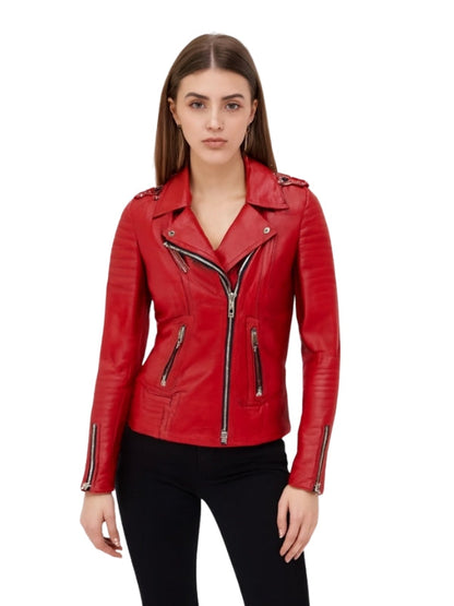 Women's Casual Red Stylish Motorcycle Jacket