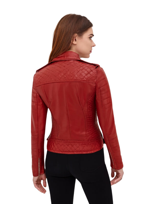 Women's Casual Red Stylish Motorcycle Jacket