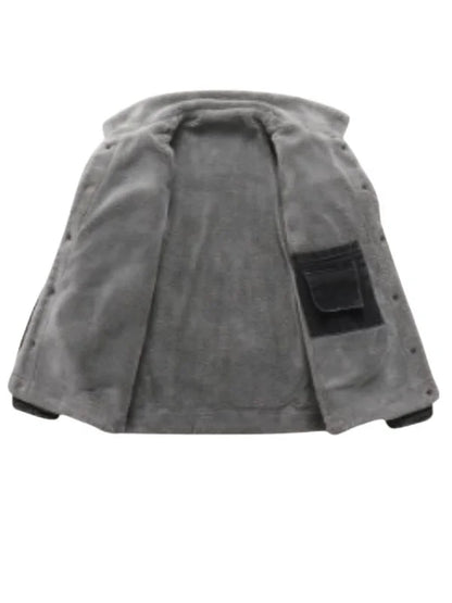 Men’s Slim Fit Black Denim Shearling Lining Jacket